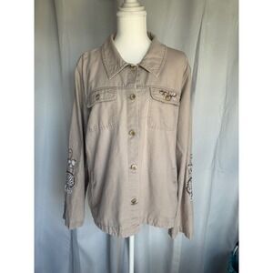 Christopher Banks Tan Embroidered Floral Utility Jacket Womens XL Canvas. 117